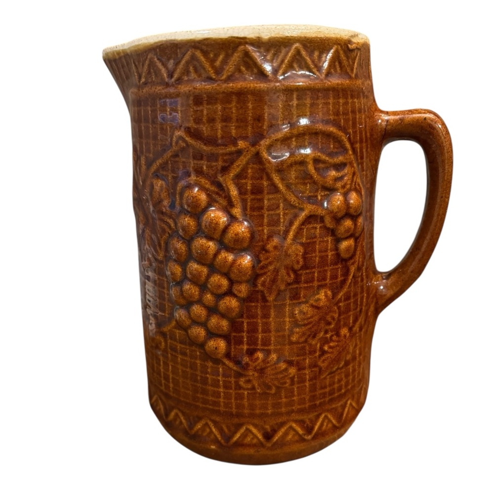 Vintage Star Stoneware Company Brown‎ Ceramic Pitcher with Grape Design